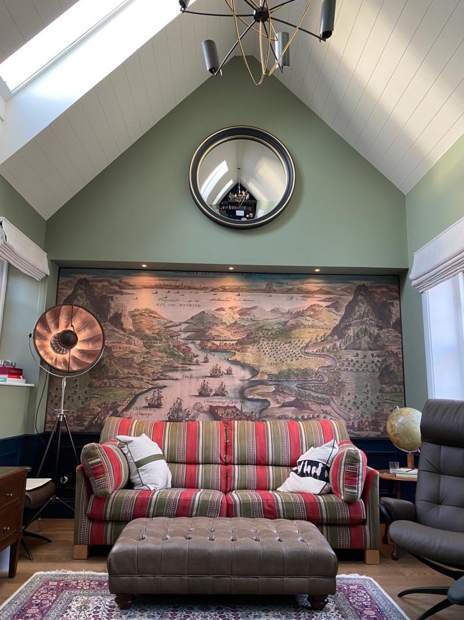 Antique map mural below a vaulted ceiling, Knightsbridge Project — view 2